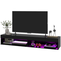 Modern Wall Mounted TV Stand with Storage and LED Lights for TVs up to 75", Floating TV Shelf for Living Room, Black