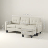Small Corner Sofa, 3 Seater Sectional Couch with Ottoman, Corner Sofa with Thick Padded Cushion and Wood Legs, Beige