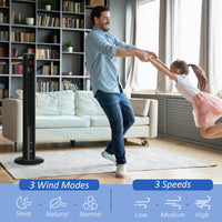 Freestanding Tower Fan Cooling for Home Bedroom with Oscillating, 3 Speed, 12h Timer, LED Sensor Panel, Remote Controller, Black