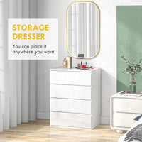 4 Drawer Cabinet, High Gloss Drawer Chest for Bedroom, Chest of Drawers with Metal Runners and Groove Handles, White