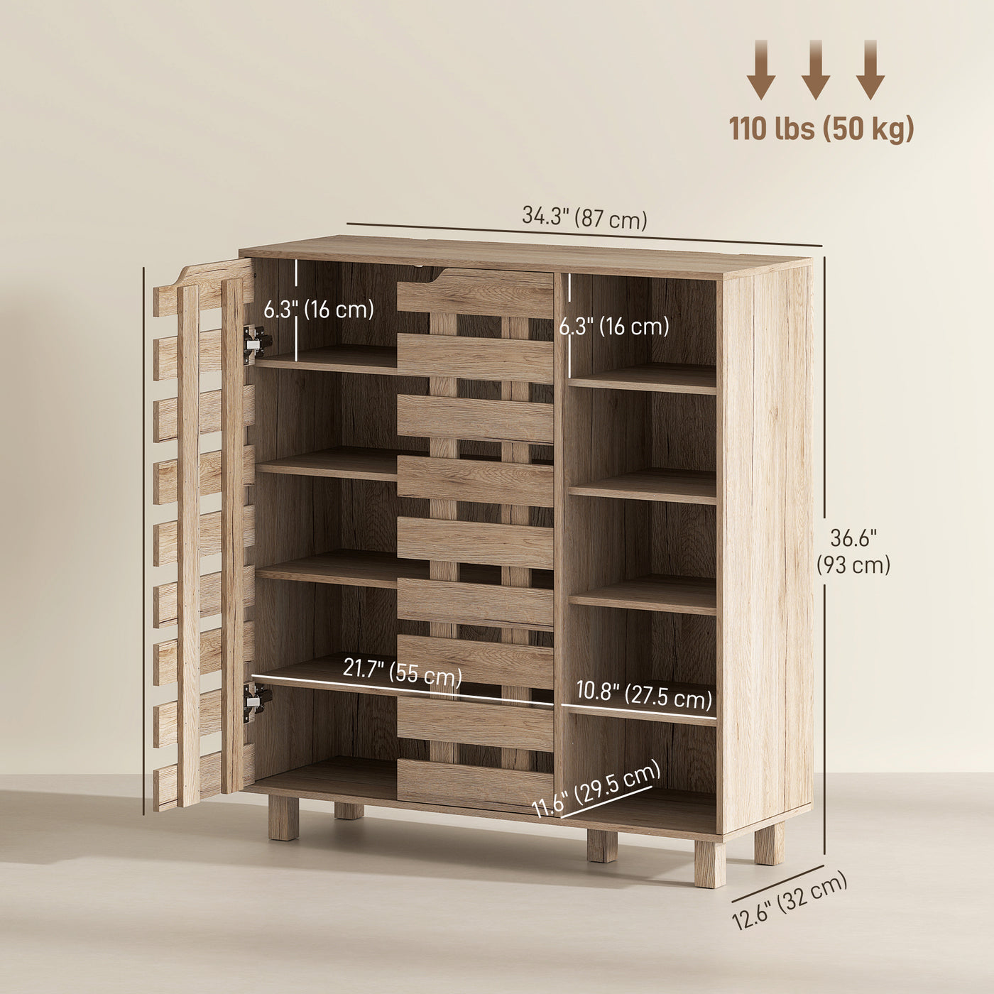 Shoe Cabinet, 21 Pair Shoe Storage Cabinet Organizer with 5-tier Double Door Cabinet and 5-tier Open Shelves, Beige