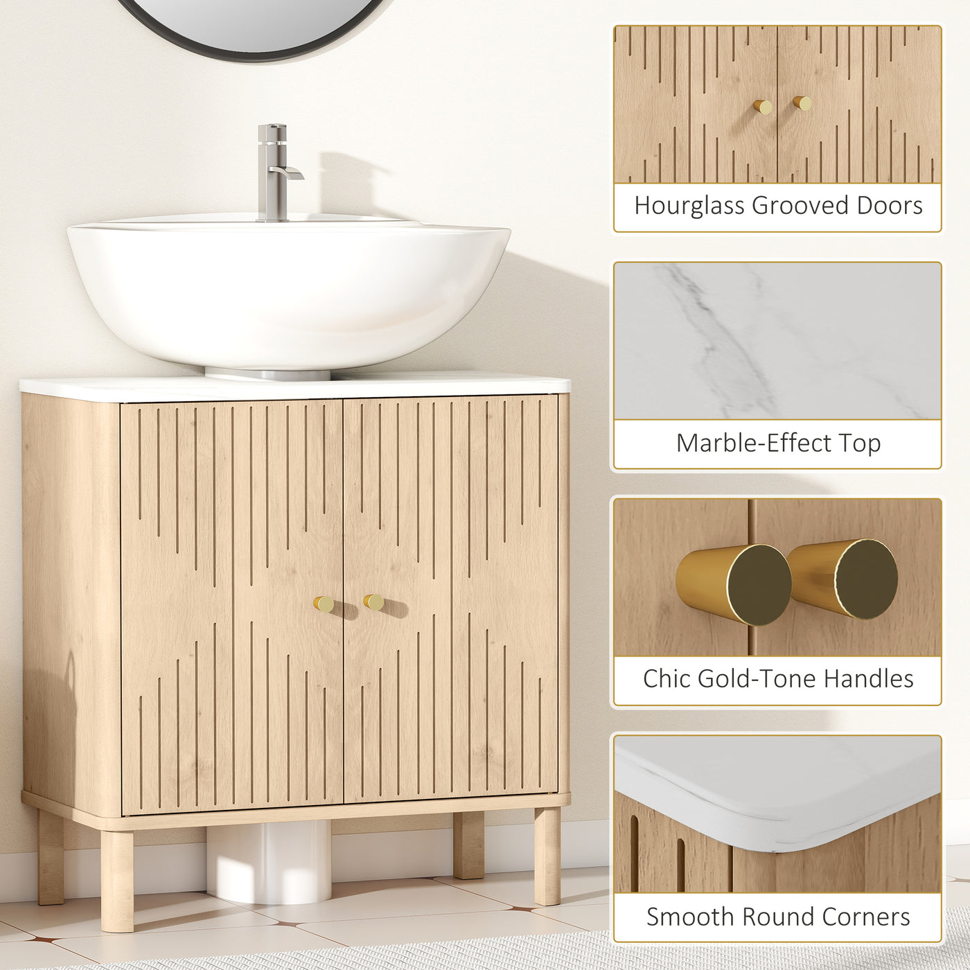 Floor Standing Bathroom Vanity, Bathroom Vanity Cabinet with Adjustable Shelf, Oak
