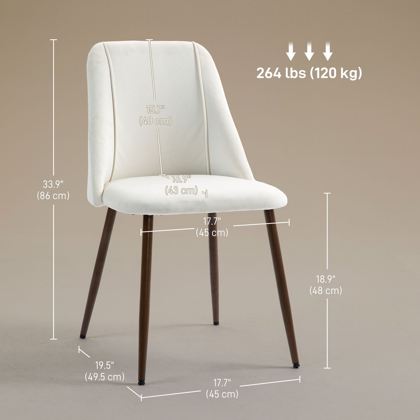 Upholstered Dining Chairs Set of 4, Velvet Accent Chair with Back and Wood-grain Steel Leg for Kitchen, Cream White