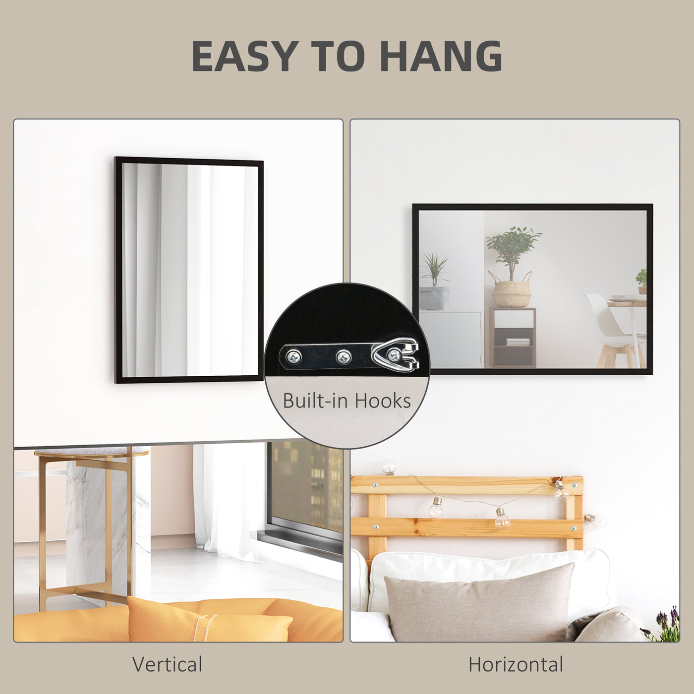 20" x 28" Bathroom Mirror for Wall, Rectangular Mirror for Living Room, Bedroom, Entryway, Black