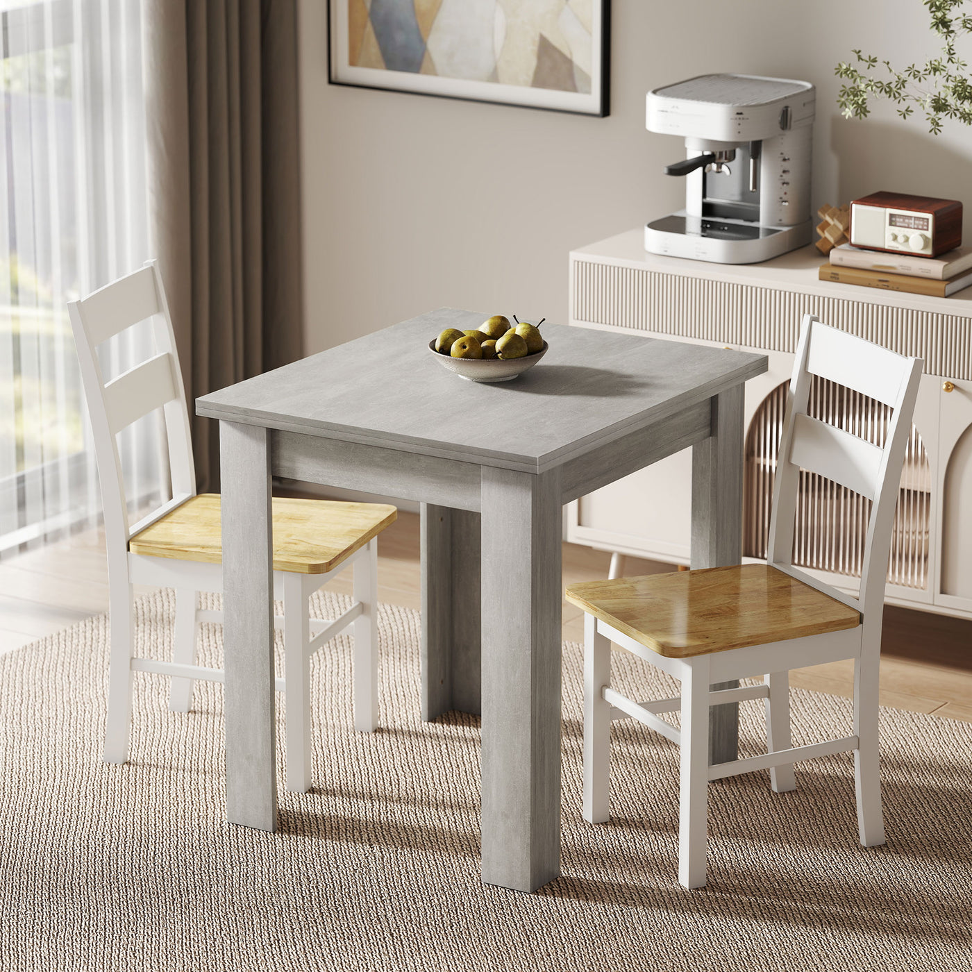 55" Extendable Dining Table for 4-6 Person, Kitchen Table with PU Handle and Felt Pads for Small Spaces, Grey