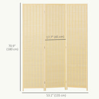 Woven Bamboo Room Divider, 3 Panel Folding Indoor Privacy Screens for Home Office, Natural Wood