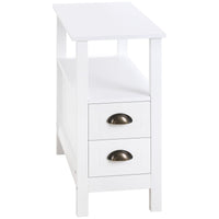 Slim End Table with 2 Drawers and Storage Shelf, Sofa Side Table for Living Room, Narrow Nightstand, White