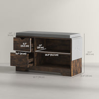 Upholstered Shoe Storage Bench w/ Seat, Entrance Bench w/ Drawer Open Shelves and Pocket for Hallway, Rustic Brown