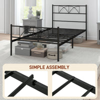 Metal Twin Platform Bed Frame with Headboard, Steel Slat Support, Underbed Storage, No Box Spring Needed, Easy Assembly