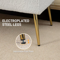 44" Lamb's Wool-Feel Upholstered Bedroom Bench, End of Bed Bench with Thick Padded Cushion and Steel Legs, Cream White