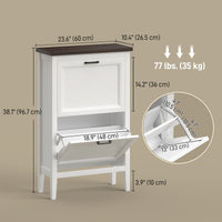 Shoe Cabinet with 2 Flip Drawers, Farmhouse Narrow Shoe Storage Cabinet with Adjustable Shelves, White