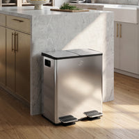Garbage Bin, Soft-Close Trash Can with Foot Pedal, 2x5 Gal (2x20 L) Garbage Can with Removable Inner Buckets, Silver