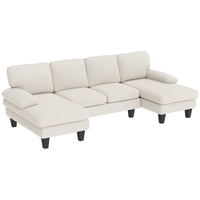 Sectional Sofa, U Shaped Couch with Double Chaise, Pillow-top Armrests and Spring Cushions, 2200lb Capacity, Beige