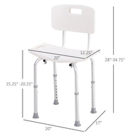 Bath Chair with Back, Adjustable Height Non-slip Shower Stool Bench Tool-Free Assembly Bathroom Aids, White