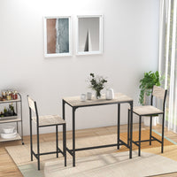 Industrial Bar Table Set Counter Height 3 Piece and 2 High Back Stools Set Dining Table Set Natural Wood