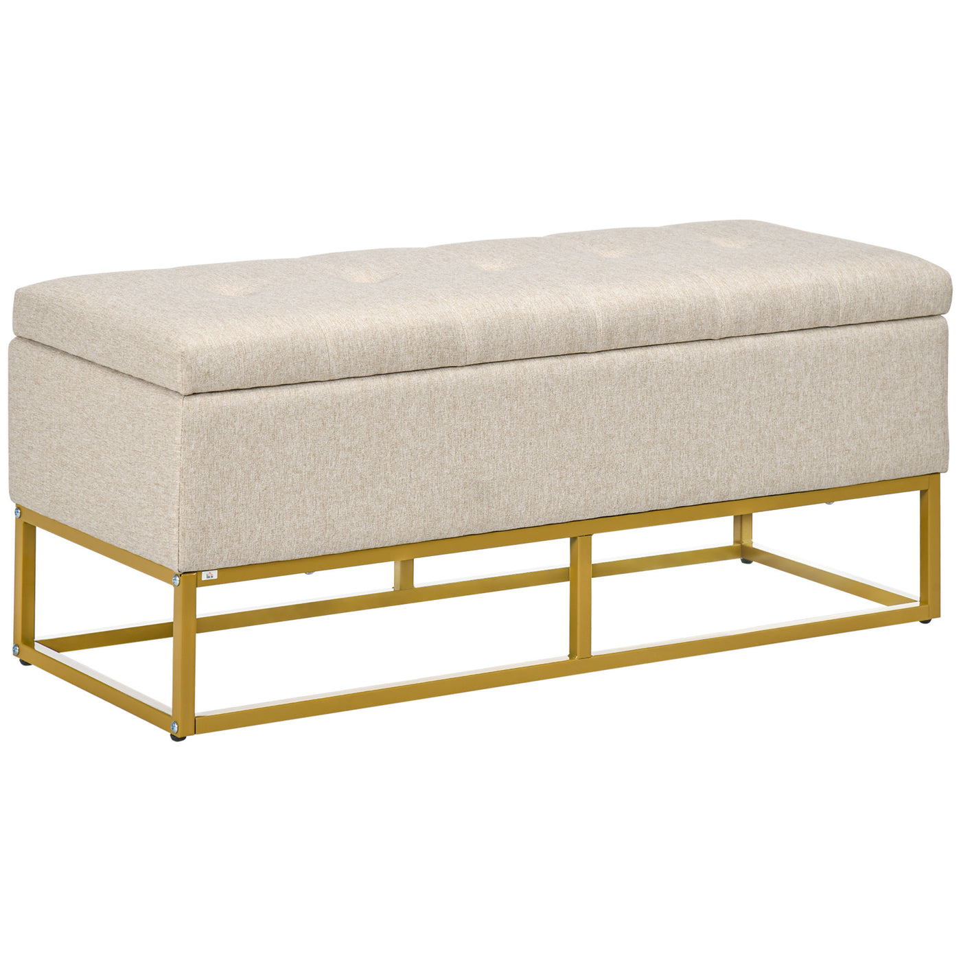 Storage Ottoman with Flip Top, Upholstered Storage Bench, Linen Fabric Footstool with Steel Legs for Living Room, Bedroom, Beige