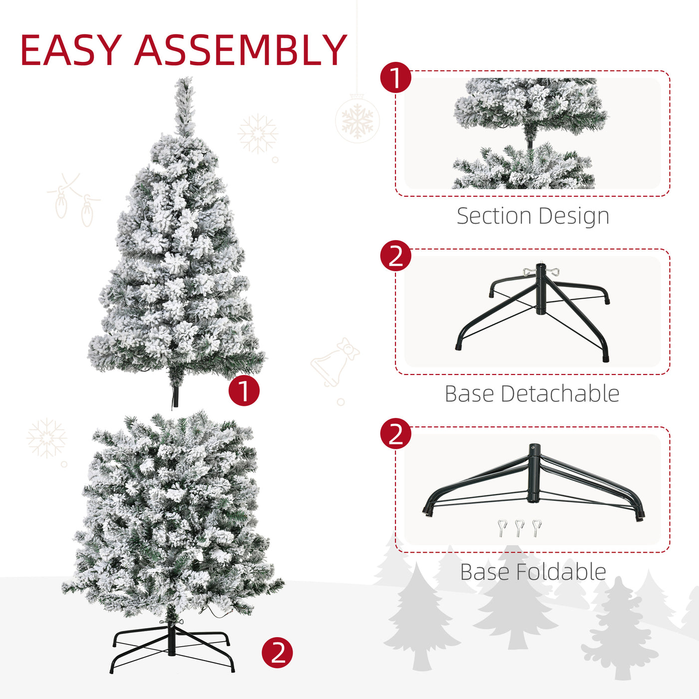 7.5 Feet Christmas Tree Prelit Artificial Snow Flocked with Warm White LED Light, Holiday Home Xmas Decoration, Green White