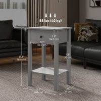 End Tables Set of 2, Side Tables with Drawer and Bottom Shelf, 2-tier Nightstand for Bedroom, Living Room, Grey