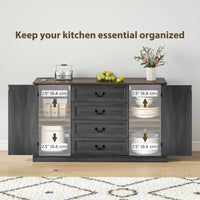 Farmhouse Sideboard with Charging Station, 58" Buffet Cabinet, Kitchen Storage Cabinet with 4 Drawers, 2 Doors, Black