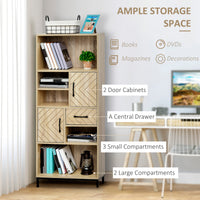 59" Bookcase, Storage Bookshelf with Cabinets, Drawer and Open Compartments, Freestanding Display Shelves for Home Office, Living Room, Study, Nature Wood