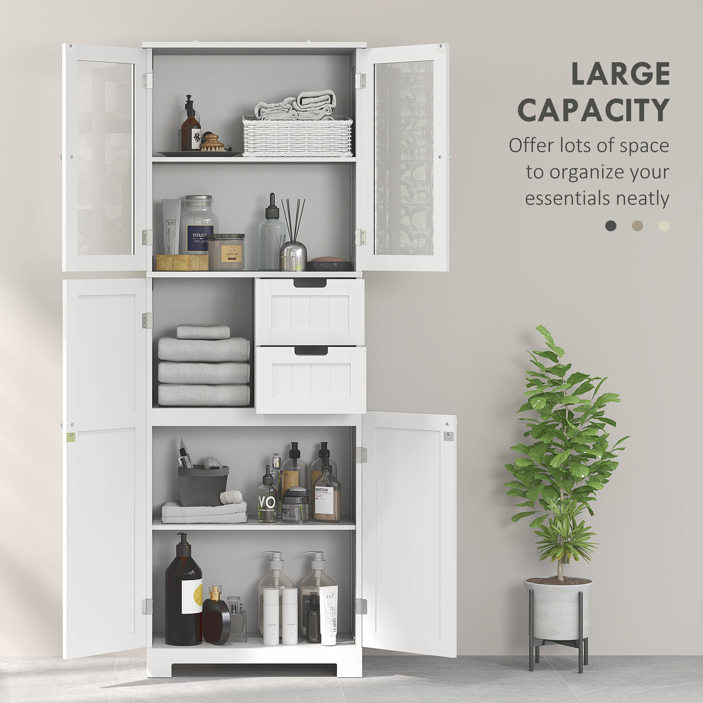 Tall Bathroom Storage Cabinet, Floor Bathroom Cabinet with Adjustable Shelves, for Kitchen, Living Room, White