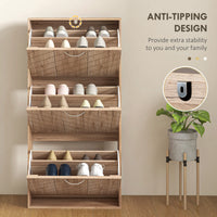 Shoe Storage Cabinet with 3 Flip Drawers, Narrow and Slim, 12 Pair of Shoes Organizer for Hallway, Entryway, Nature Wood