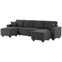 Modular U Shaped Couch, Sectional Sofa with Double Chaises and Spring Cushions, Dark Grey