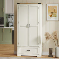 69" Tall Farmhouse Kitchen Pantry Cabinet with 2 Doors, Drawer and Adjustable Shelves, Cream White