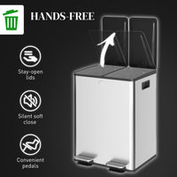 Garbage Bin, Soft-Close Trash Can with Foot Pedal, 2x5 Gallon (2x20 L) Garbage Can with Removable Inner Buckets, Silver