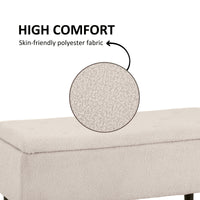 Modern Storage Bench, Ottoman with Storage and Lamb's Wool Upholstery for Living Room, Bedroom, Cream White