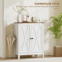 Shoe Cabinet with Barn Doors, Farmhouse Shoe Storage Cabinet with Adjustable Shelves, Holds up to 15 Pairs, White