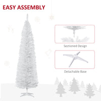 7' Pencil Christmas Tree, Slim Artificial Xmas Tree with Realistic Branches, Sturdy Metal Stand, White