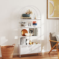 4-Tier Arched Shelving Unit with Cabinet, Bookshelf for Living Room, Office, 31.5" x 11.8" x 73.6", White