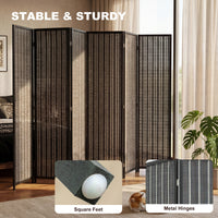 Folding Privacy Screen, 6 Panel Room Divider, Freestanding Partition with Handwoven Bamboo and Pine Wood Frame, Black