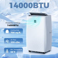 14000 BTU Portable Air Conditioner, AC Unit with Cool, Dehumidifier, Fan, 700 Sq. ft, 24H Timer On Off, Window Kit