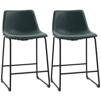 Counter Height Bar Stools Set of 2, Vintage PU Leather Bar Chairs, Kitchen Stool with Footrest for Home Bar Green