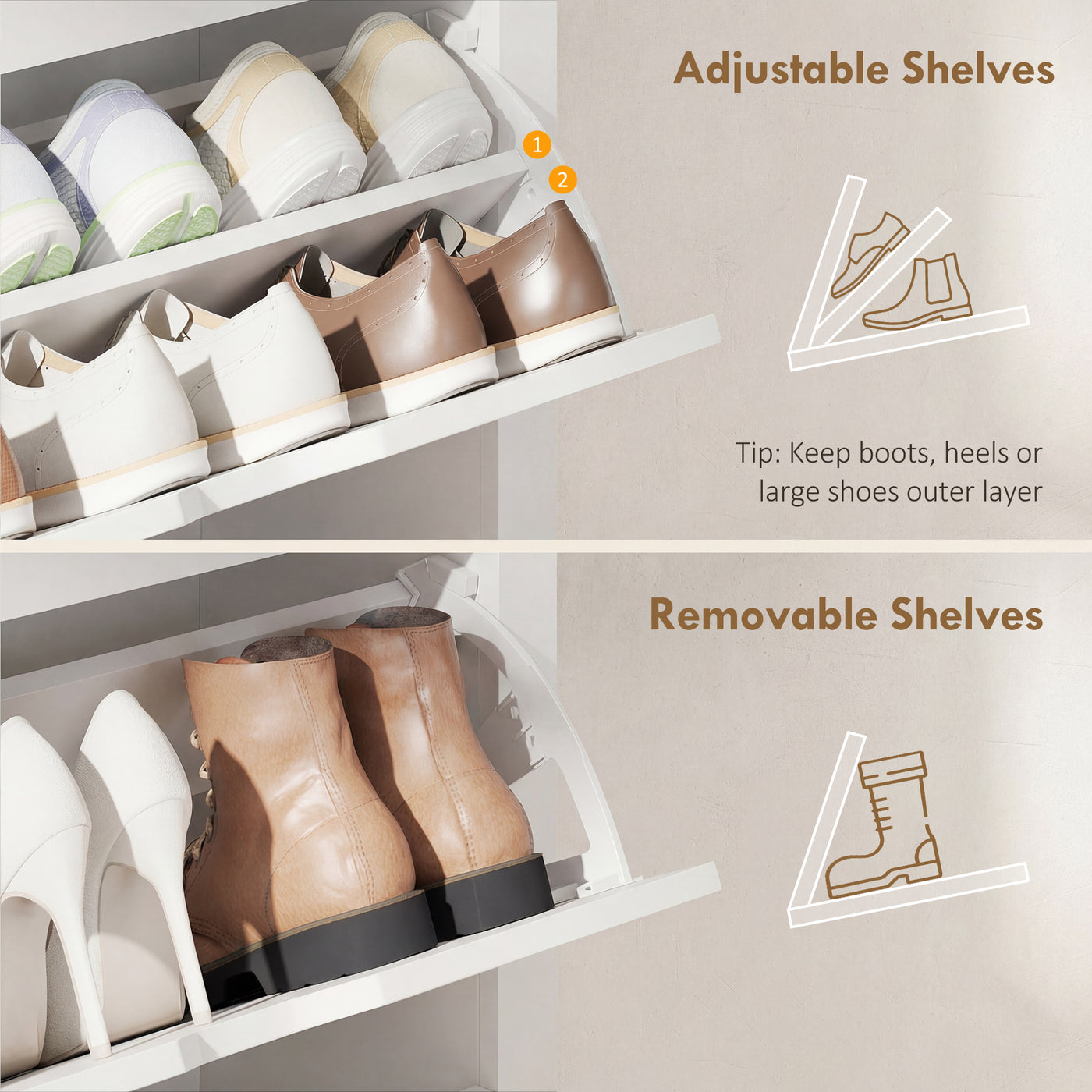 Shoe Storage Cabinet with 3 Flip Drawers and Adjustable Shelves for 9-18 Pairs of Shoes, White