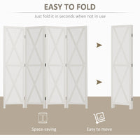 4-panel Wall Partition Farmhouse Room Separator with Foldable Design Wooden Frame 5.6FT, White