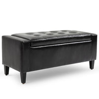 Storage Ottoman Bench, PU Leather Upholstered Bench with Tufted Design, Black