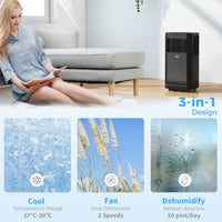 8000 BTU Portable Air Conditioner with Cooling, Dehumidifier, Remote Control, 24-Hour Timer, Window Mount Kit, Black