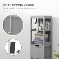Narrow Bathroom Cabinet with 3 Drawers and 2 Tier Shelf, Tall Cupboard Freestanding Linen Tower, Grey