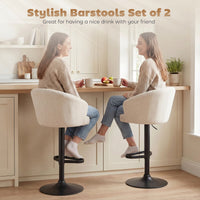 Bar Stools Set of 2, Swivel Counter Height Barstools with Back, Footrest, Adjustable Height, Beige