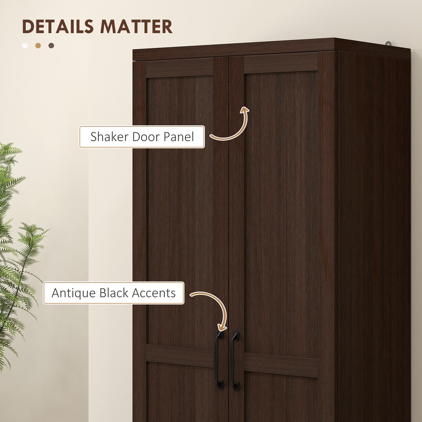 63" Kitchen Storage Cabinet, 5-tier Pantry Cabinet with Doors and Adjustable Shelves for Dining Room, Dark Brown