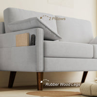 3 Seater Sofa, Velvet Upholstered Couch with Spring Cushions, Rubber Wood Legs and 2 Pillows, Grey