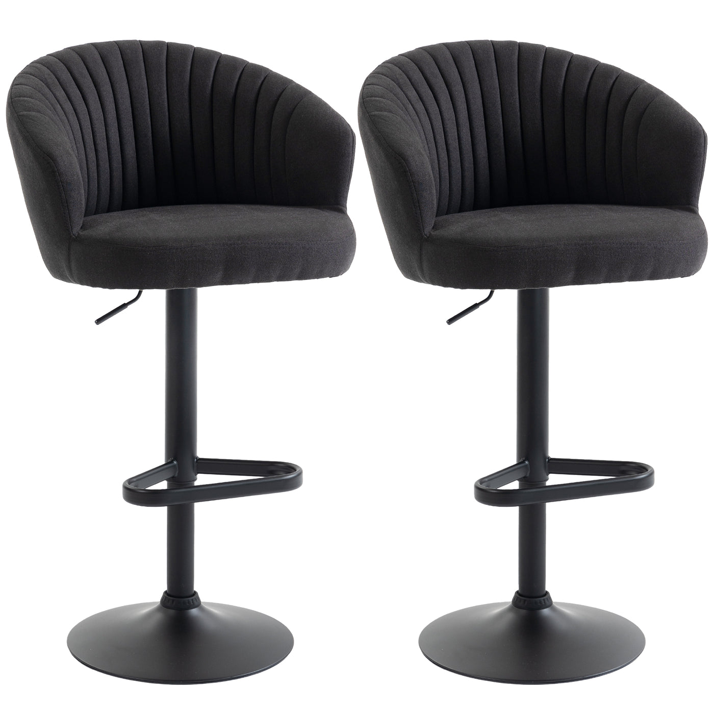 Adjustable Bar Stools Set of 2, Upholstered Kitchen Stools with Swivel Seat, Steel Frame, Footrest, ‎Black