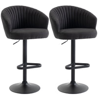 Adjustable Bar Stools Set of 2, Upholstered Kitchen Stools with Swivel Seat, Steel Frame, Footrest, ‎Black