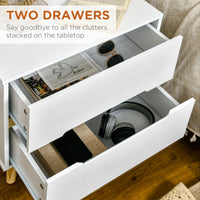 Nightstand, Bedside Table with 2 Drawers, Modern Side End Table with Solid Wood Legs for Bedroom, White