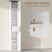 Tall Bathroom Cabinet with 2 Cupboards and Drawer, Slim Bathroom Storage Cabinet with Adjustable Shelves, White