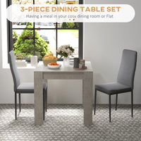 Dining Table Set for 2, Square Kitchen Table and Chairs, Dining Room Table and PU Leather Upholstered Chairs, Grey