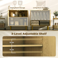 Sideboard with Adjustable Shelf, Buffet Cabinet with 2 Doors and Gold Steel Legs for Dining Room, Oak